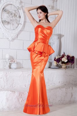Orange Red Mermaid Ruch Prom Evening Dress Sweetheart