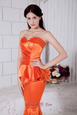 Orange Red Mermaid Ruch Prom Evening Dress Sweetheart