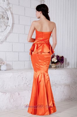 Orange Red Mermaid Ruch Prom Evening Dress Sweetheart