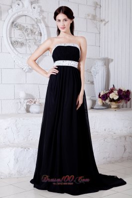 Black and White Prom Evening Dress Beading Train