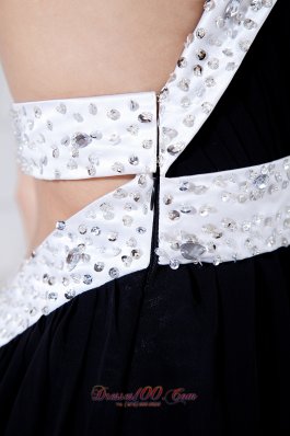 Black and White Prom Evening Dress Beading Train