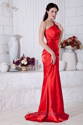 Beading Mermaid Red One Shoulder Prom Evening Dress