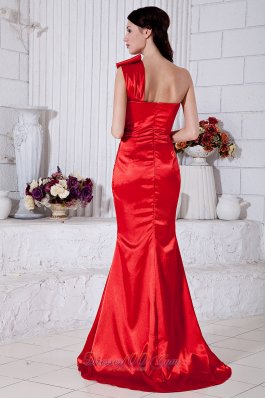 Beading Mermaid Red One Shoulder Prom Evening Dress