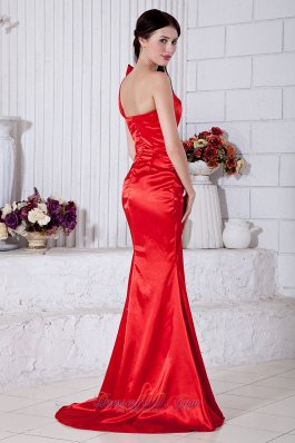 Beading Mermaid Red One Shoulder Prom Evening Dress