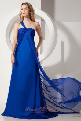 Royal Blue One Shoulder Ruch Prom Evening Dress