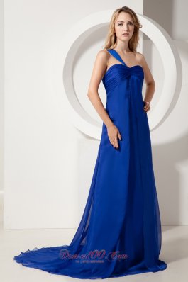 Royal Blue One Shoulder Ruch Prom Evening Dress