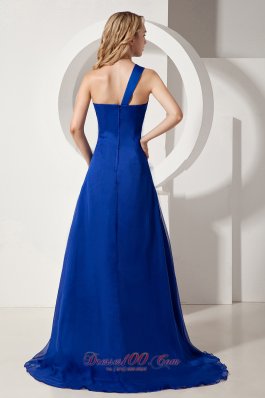 Royal Blue One Shoulder Ruch Prom Evening Dress