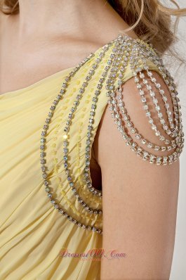 Beaded One Shoulder Light Yellow Prom Evening Dress