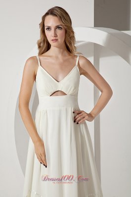 White Straps Prom Evening Dress Chiffon Brush Train