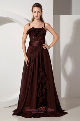 Beaded Brown Junior Prom Evening Dress Chiffon Train