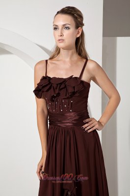 Beaded Brown Junior Prom Evening Dress Chiffon Train