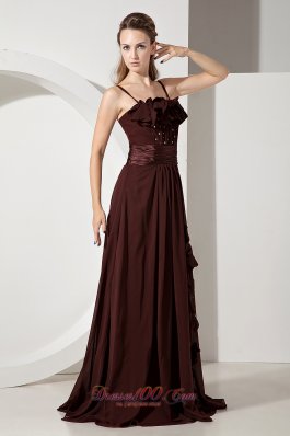 Beaded Brown Junior Prom Evening Dress Chiffon Train