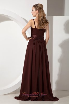 Beaded Brown Junior Prom Evening Dress Chiffon Train