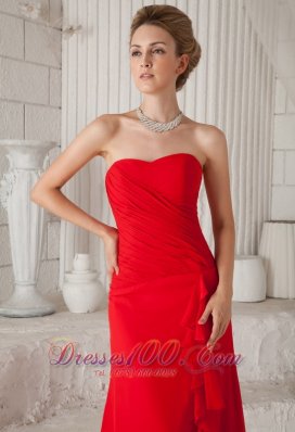 Ruched Red Prom Evening Dress Chiffon Court Train