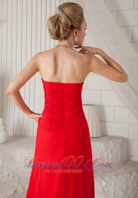 Ruched Red Prom Evening Dress Chiffon Court Train