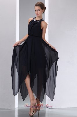 Black Halter Beading Junior Evening Prom Dress Chiffon