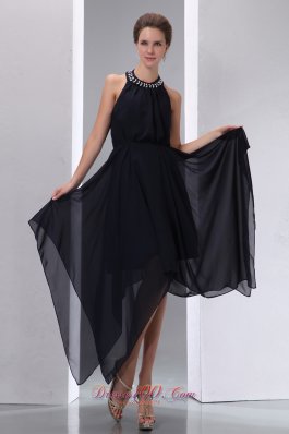 Black Halter Beading Junior Evening Prom Dress Chiffon