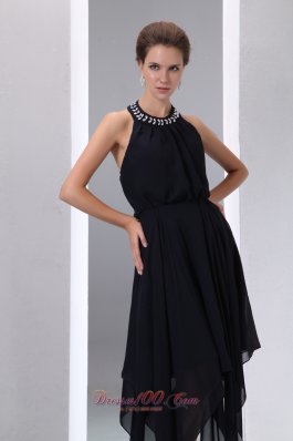 Black Halter Beading Junior Evening Prom Dress Chiffon