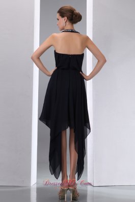 Black Halter Beading Junior Evening Prom Dress Chiffon