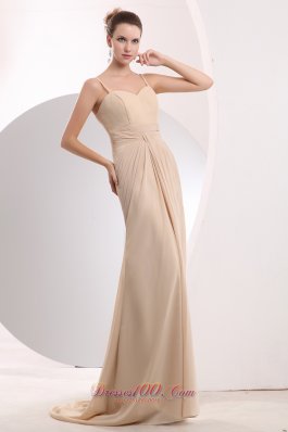 Ruched Straps Champagne Prom Homecoming Dress Chiffon