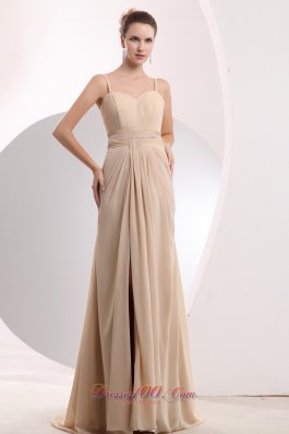 Ruched Straps Champagne Prom Homecoming Dress Chiffon