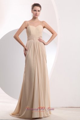 Ruched Straps Champagne Prom Homecoming Dress Chiffon