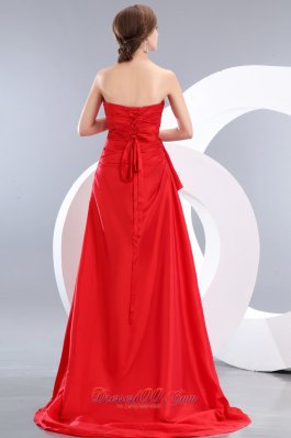 Beading Train Red Prom Evening Dress Ruch Sweetheart