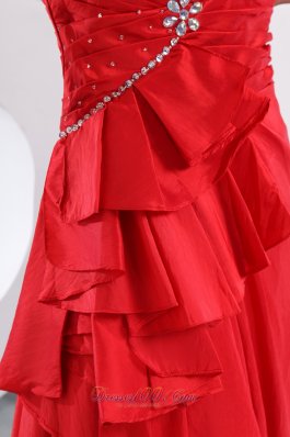 Beading Train Red Prom Evening Dress Ruch Sweetheart