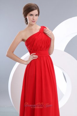 Ruched One Shoulder Red Prom Homecoming Dress Chiffon