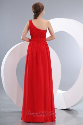 Ruched One Shoulder Red Prom Homecoming Dress Chiffon