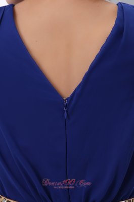 V-neck Belt Royal Blue Junior Prom Evening Dress Chiffon