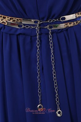 V-neck Belt Royal Blue Junior Prom Evening Dress Chiffon