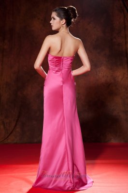 Mermaid Ruched Hot Pink Junior Prom Dress Satin Train