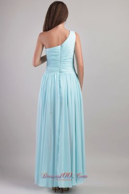 Light Blue One Shoulder Ruched Evening Prom Dress