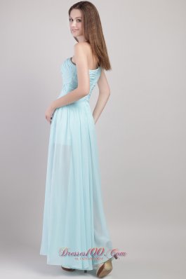 Light Blue One Shoulder Ruched Evening Prom Dress