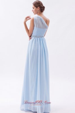 Beading One Shoulder Light Blue Prom Evening Dress