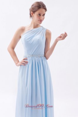 Beading One Shoulder Light Blue Prom Evening Dress