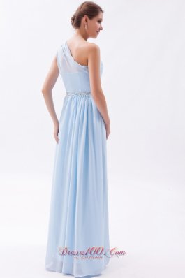 Beading One Shoulder Light Blue Prom Evening Dress