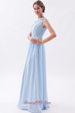 Beading One Shoulder Light Blue Prom Evening Dress