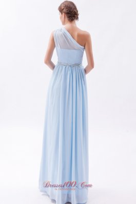 Beading One Shoulder Light Blue Prom Evening Dress