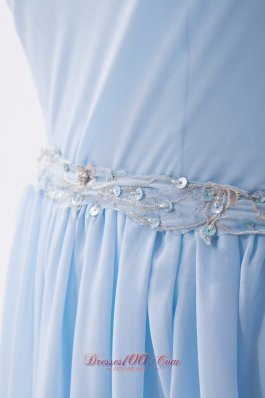 Beading One Shoulder Light Blue Prom Evening Dress