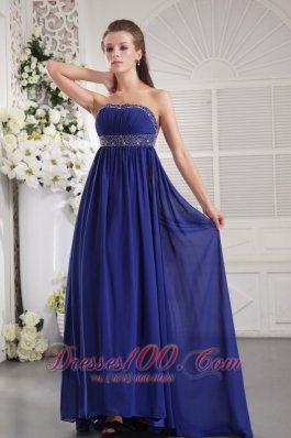 Blue Beading Prom Evening Dress Strapless Train