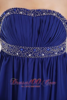 Blue Beading Prom Evening Dress Strapless Train