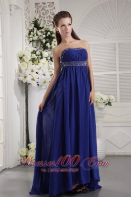 Blue Beading Prom Evening Dress Strapless Train