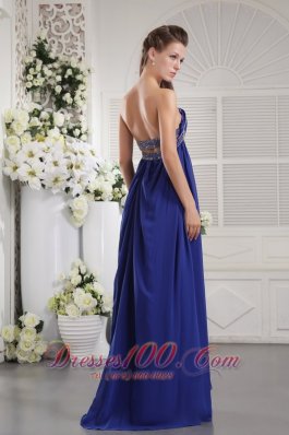 Blue Beading Prom Evening Dress Strapless Train