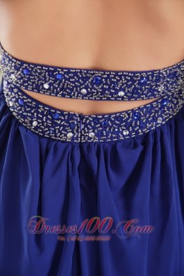 Blue Beading Prom Evening Dress Strapless Train