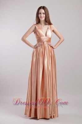 Champagne V-neck Pleat Prom Evening Dress Taffeta