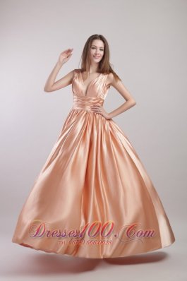 Champagne V-neck Pleat Prom Evening Dress Taffeta