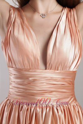 Champagne V-neck Pleat Prom Evening Dress Taffeta