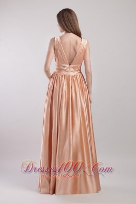 Champagne V-neck Pleat Prom Evening Dress Taffeta